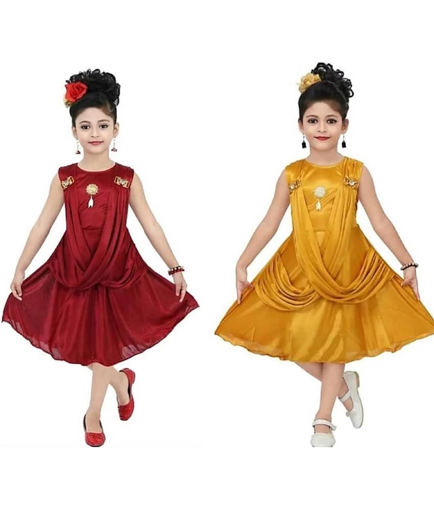 Mullick the designer Polyester Frock For Girls ( Pack of 2 , Red,Mustard )