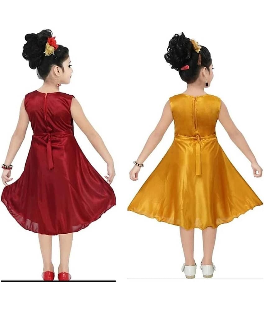 Mullick the designer Polyester Frock For Girls ( Pack of 2 , Red,Mustard ) view 2
