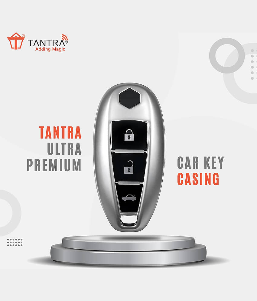 TANTRA TPU Key Cover and Metal Keychain Compatible for Maruti Suzuki Baleno, Vitara Breeza, S Cross, Ciaz, Swift, Ignis, 3 Button Smart Key Cover (Grey) view 2