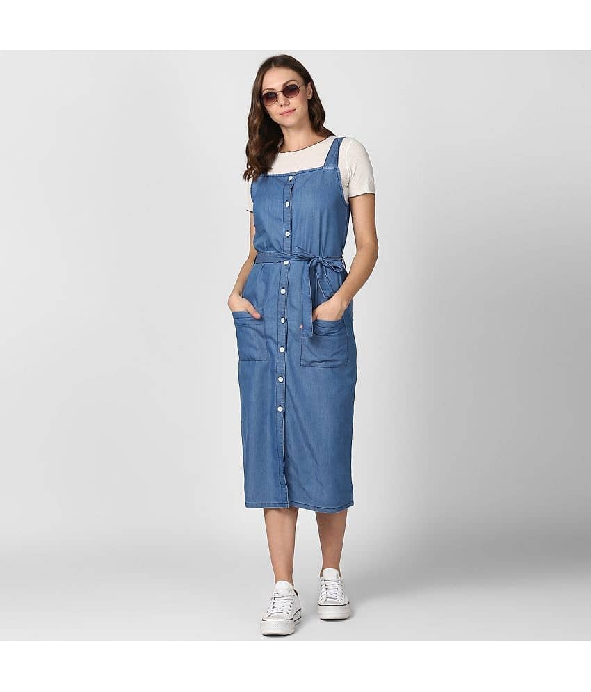 StyleStone Women Denim Fit & Flare Dress ( Blue ) view 2