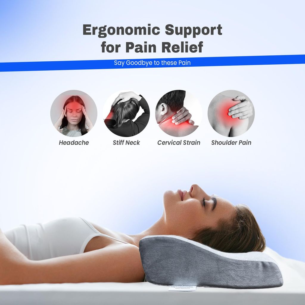 Sleepsia Cervical Memory Foam Pillow - Orthopedic Neck Sleeping Pillows for Side & Back Sleepers, Pillow for Neck & Shoulder Pain - (Grey/White) Pack of 2 view 2