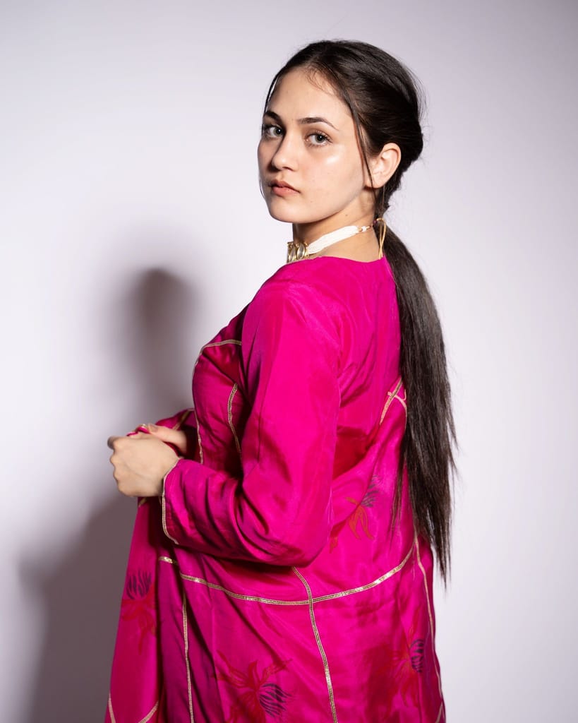 Petal Pink A-Line Silk Kurta Set by Aagaaz Jaipur view 2