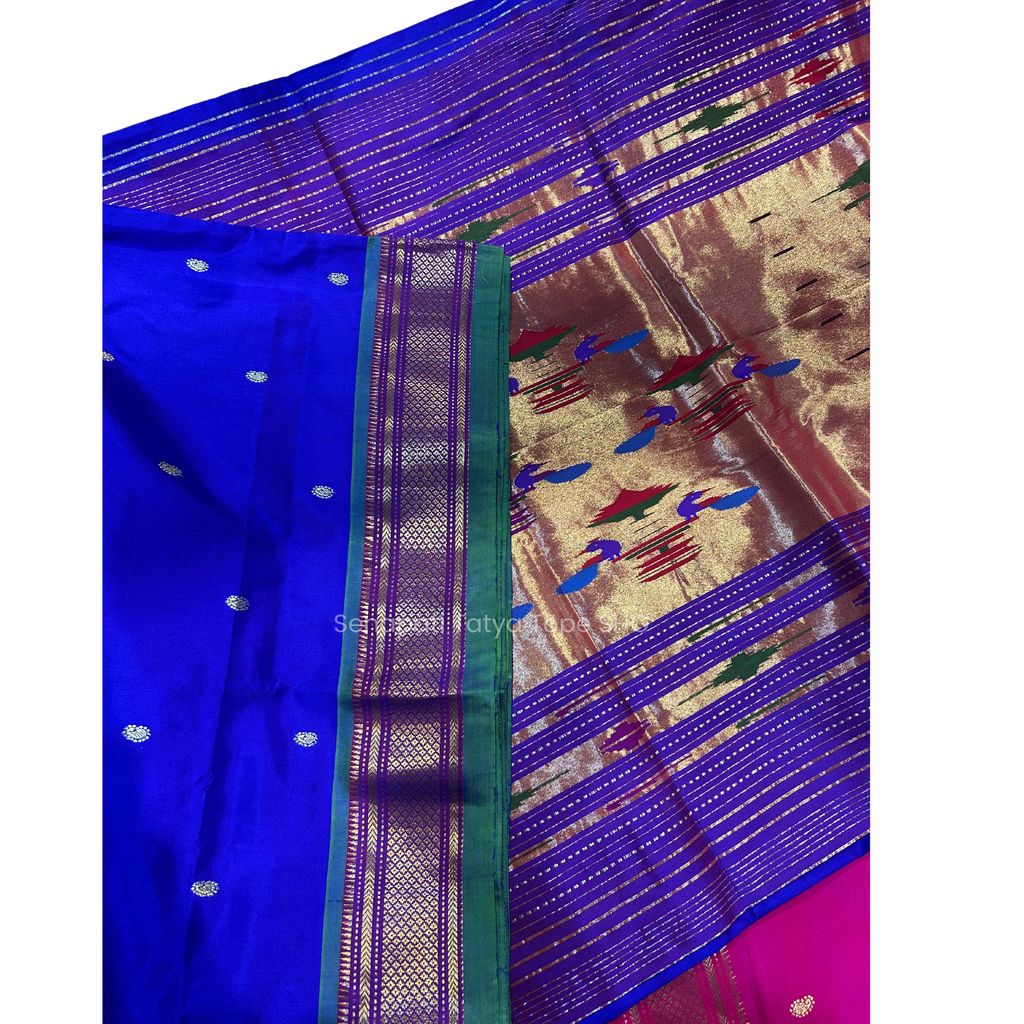 Pure Silk Saree with Blue Base and Intricate Border Design