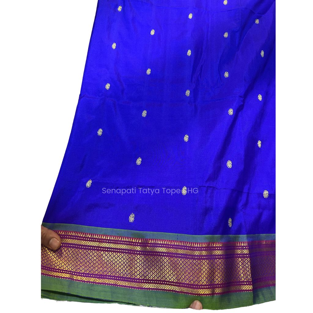 Pure Silk Saree with Blue Base and Intricate Border Design view 2