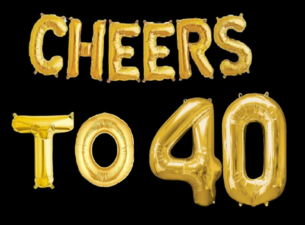 Partyzon Gold Cheers to Birthday Foil Balloon Combo Party Decoration for Anniversary Celebration 16 Inches (Cheers to 40) view 2