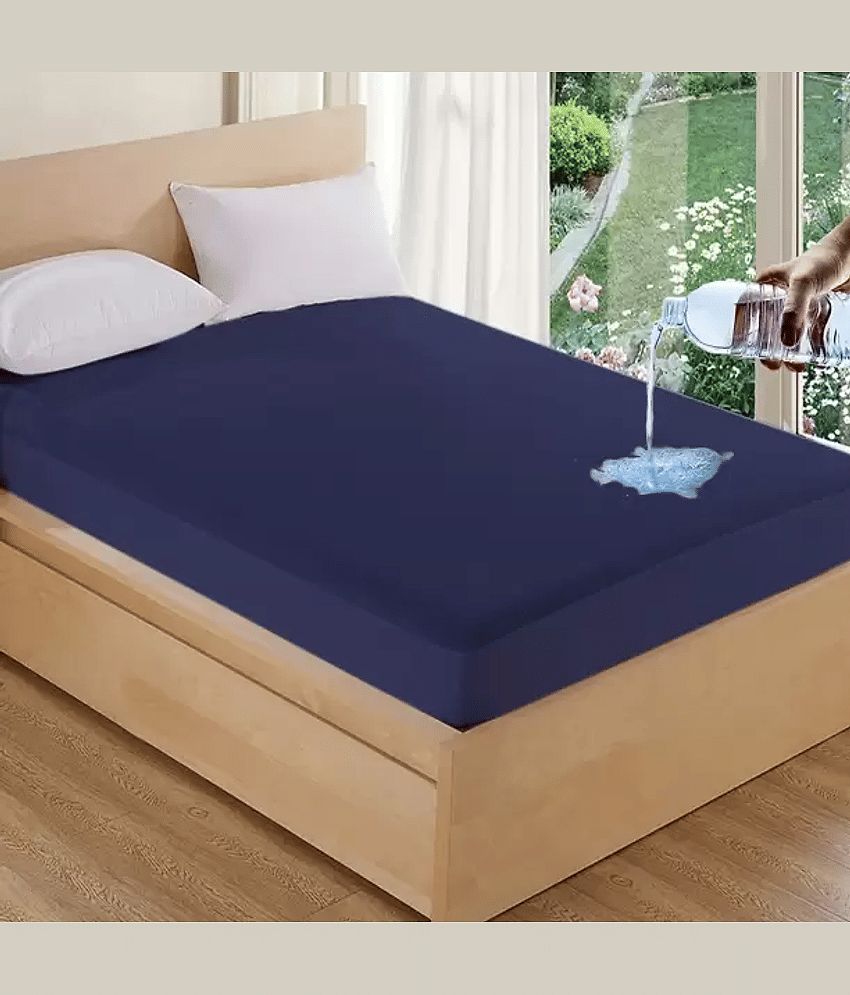 Luxurious homes - Cotton Water Proof Double Queen Size Mattress Protector - 198 cm (78") x 152 cm (60") - Blue