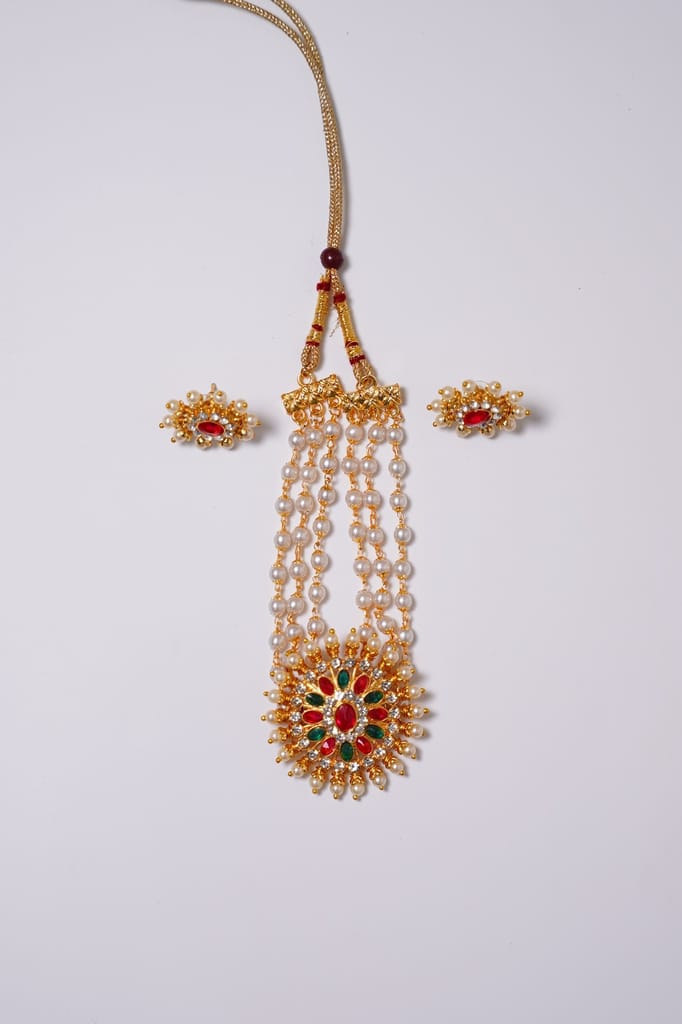 Handwork Kemp Chakra Pendant 3 Line Pearl Mala Set view 2