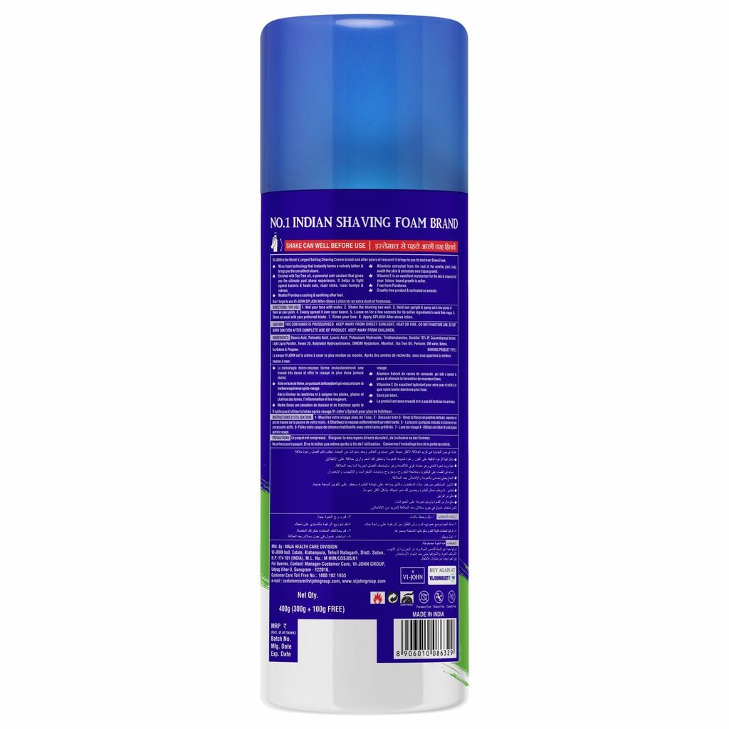 VI-JOHN Sensitive Skin Shaving Foam enriched with Vitamin E & Tea Tree Oil -400g (Pack of 12) view 2