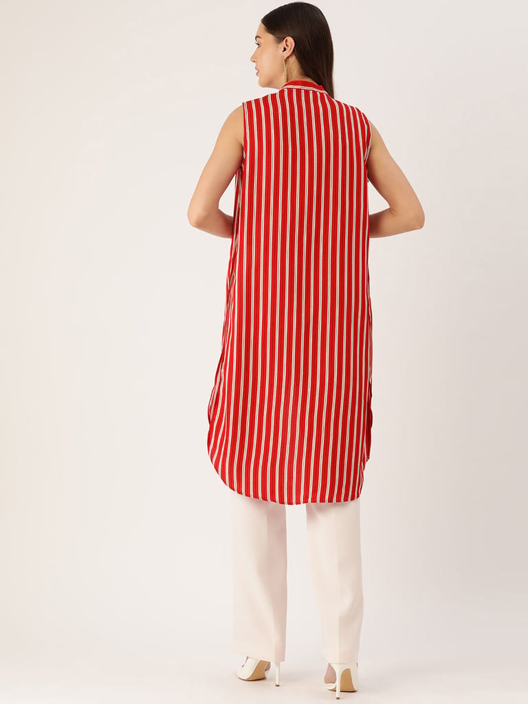 Women Striped Open Front Longline Shrug view 2