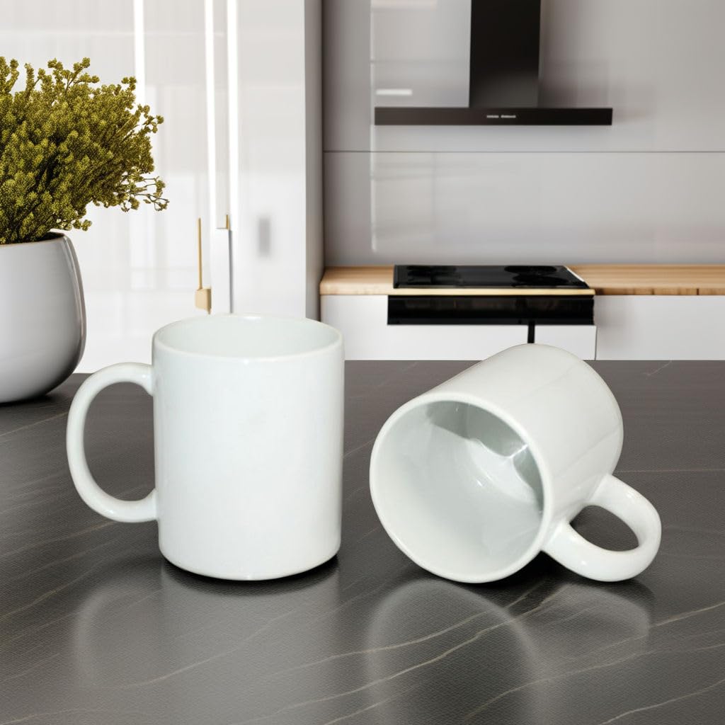 Off White Ceramic Coffee Cup, 300 ML, Set of 2 Ceramic Coffee Mugs with Large Handle for Man, Woman Classic Tea Mug for Cappuccino, Latte, Cocoa, Milk view 2