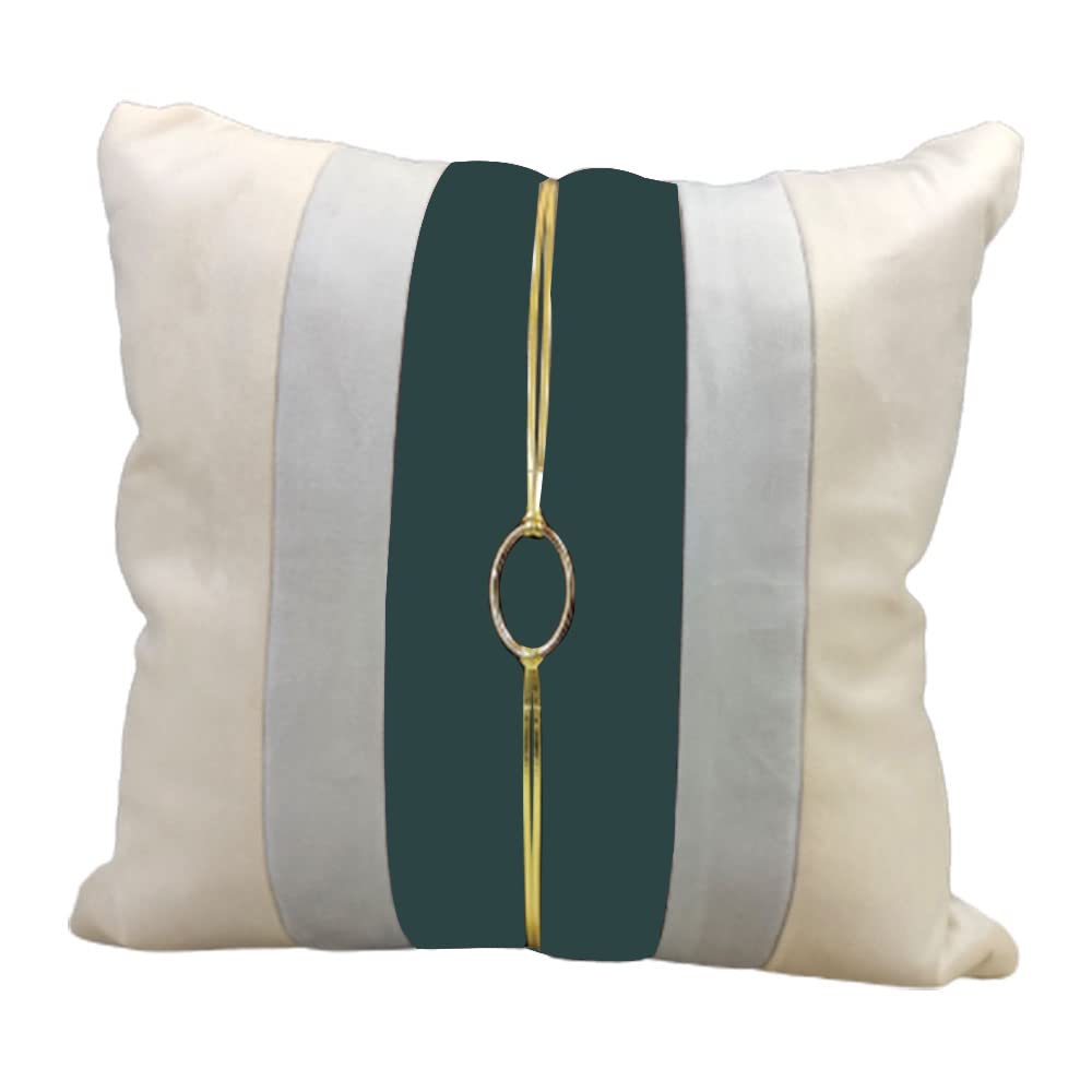 Green Beige Gold Leather Buckle Velvet 3 Cushion Covers and 1 Table Runner Combo Luxury Pillow Cover for Sofa Living Room Bedroom | 16X16 Inches Cushion Cover I 12 X 59 Inches Table Runner I view 2