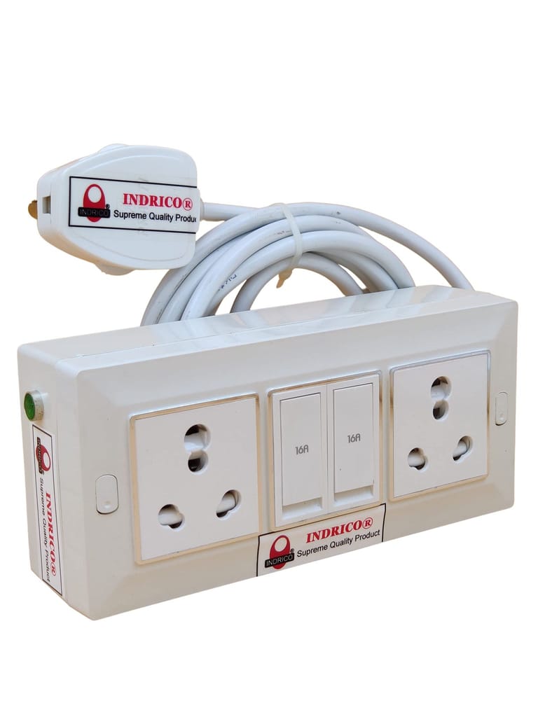 INDRICO Electric Extension Switch Board - 16A/20A + 16A/20A with Individual Switches and Heavy Duty (Rating 2000W) PVC (White) view 2