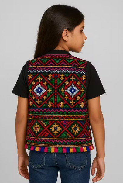 Girl's Kutchi Mirror Work Ethnic Waist Coat Traditional Embroidered Koti for Navratri/Rajasthani Festivals (Multicolour) view 2