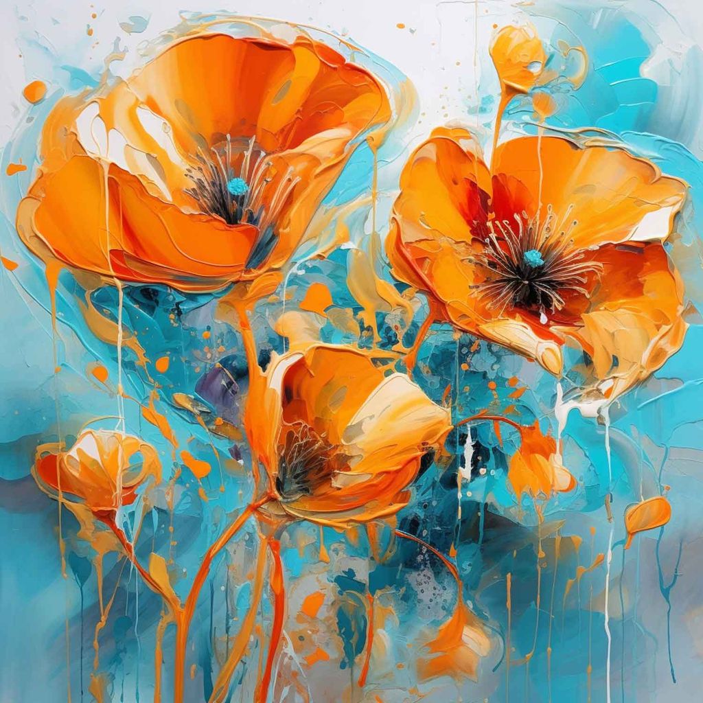 POPPY FLOWERS WALLART DECOR 24in X 24in WITH BLACK FRAME view 2