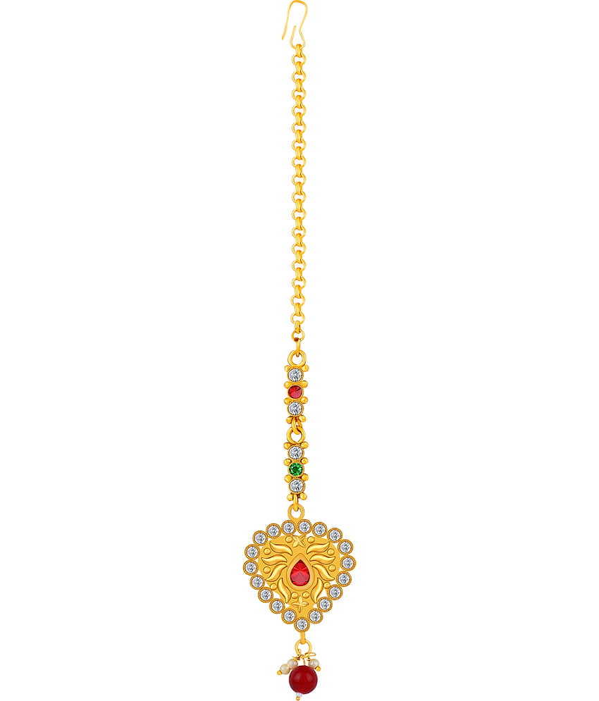 Elegant Gold Plated Traditional Kundan Style Maang Tikka Jewellery For Women Girl view 2