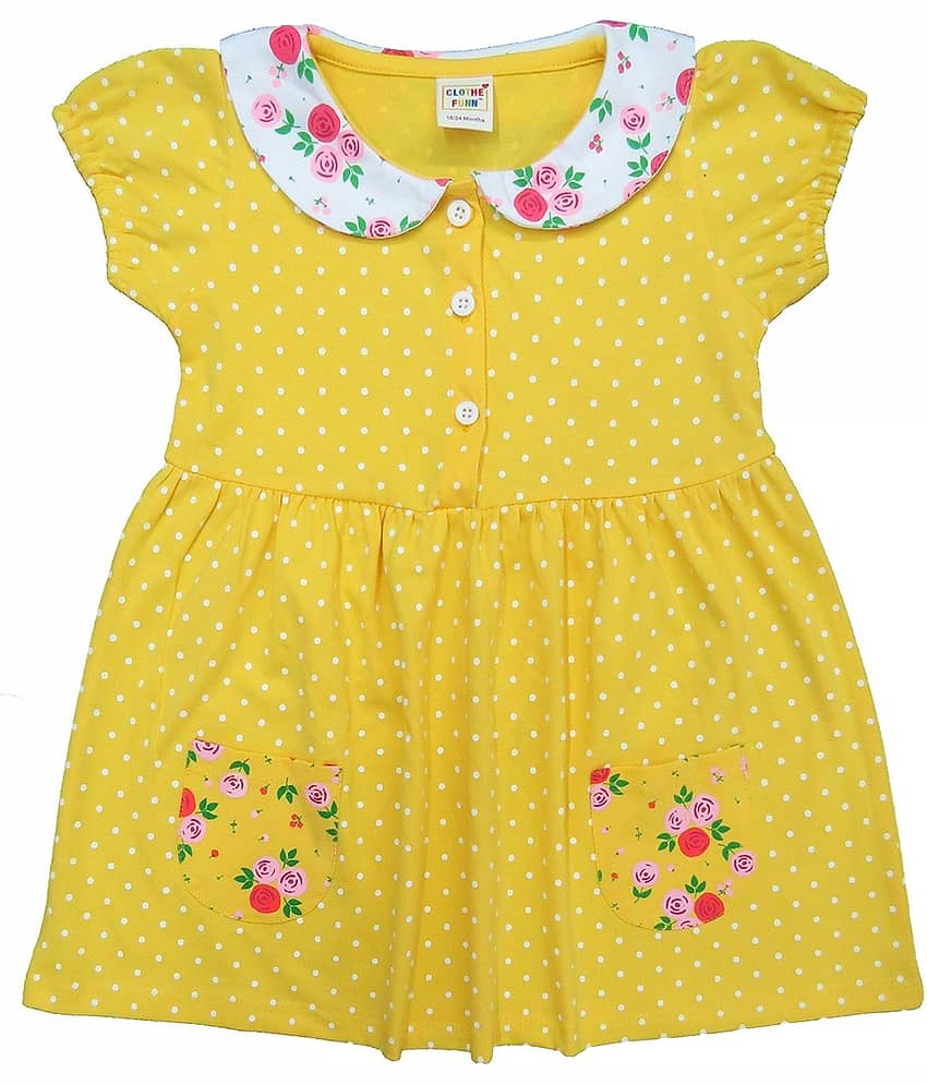 Clothe Funn Cotton Frock For Baby Girls ( Pack of 1 , Gold ) view 2