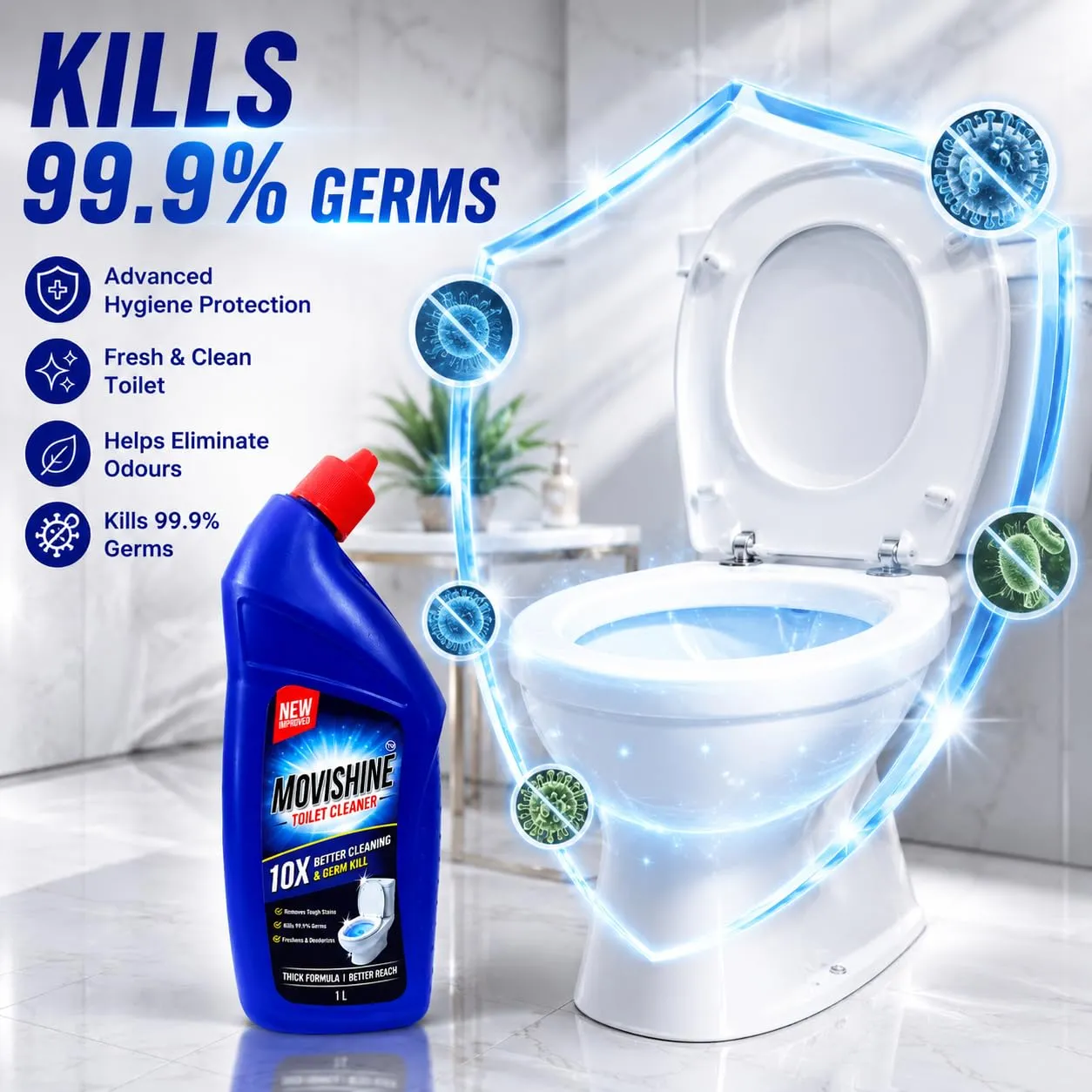 Toilet Cleaner 1L | Thick Toilet Cleaning Liquid | Powerful Bathroom Cleaner for Tough Stains, Limescale & Hard Water Deposits | Deep Under-Rim Cleaning | Fresh & Deodorizing Toilet Cleaner view 2