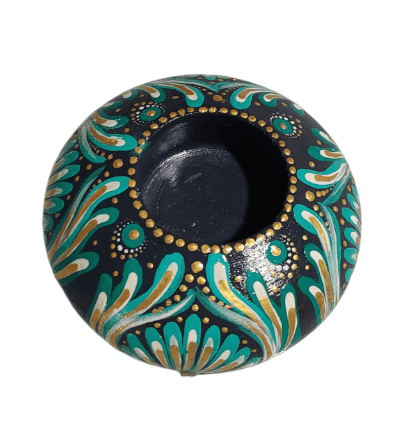 Hand painted wooden tealight candle holder view 2