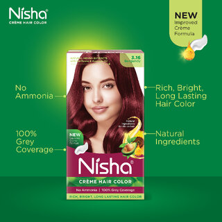 Nisha cream permanent hair color superior quality no ammonia cream formula permanent Fashion Highlights and rich bright long-lasting colour Burgundy (pack of 1) , BURGUNDY 3.16 view 2