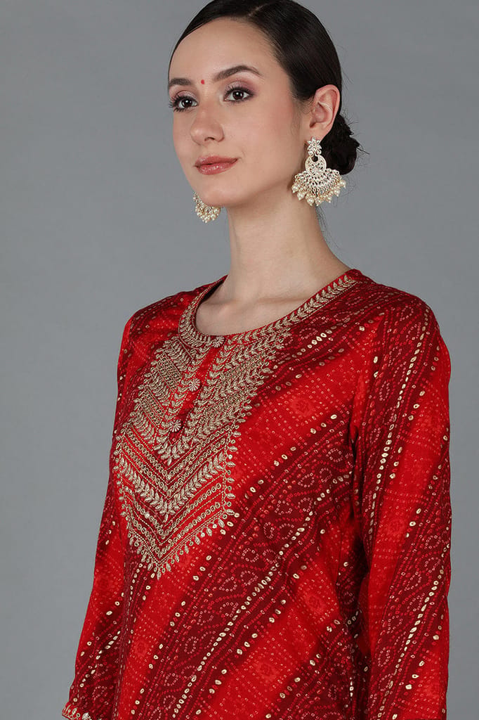 Red Viscose Rayon Geometric Straight Kurta VCK8881 view 2