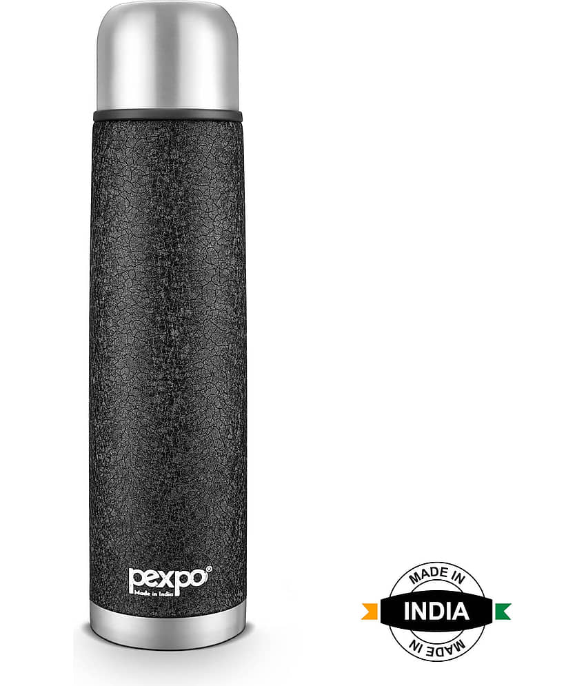 Pexpo 1000ml 24 Hrs Hot and Cold Flask with Jute-bag, Flamingo Vacuum insulated Bottle (Pack of 1, Black) view 2