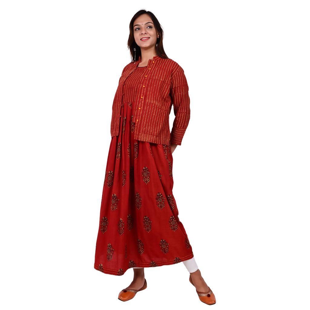 Tribes India Hand Embroidered Anarkali Kurti With Jacket view 2