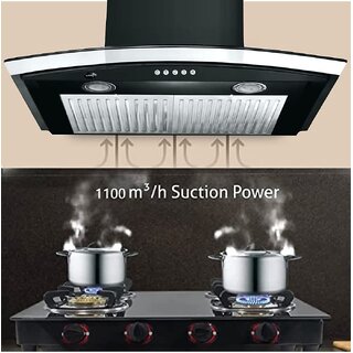 Ruwa 60cm 1100m3/hr Kitchen Chimney Model: Dove Black (Features Push Controls, Stainless Steel Baffle Filter, 3watts led Lights with Plastic Oil cup) with installation Kit