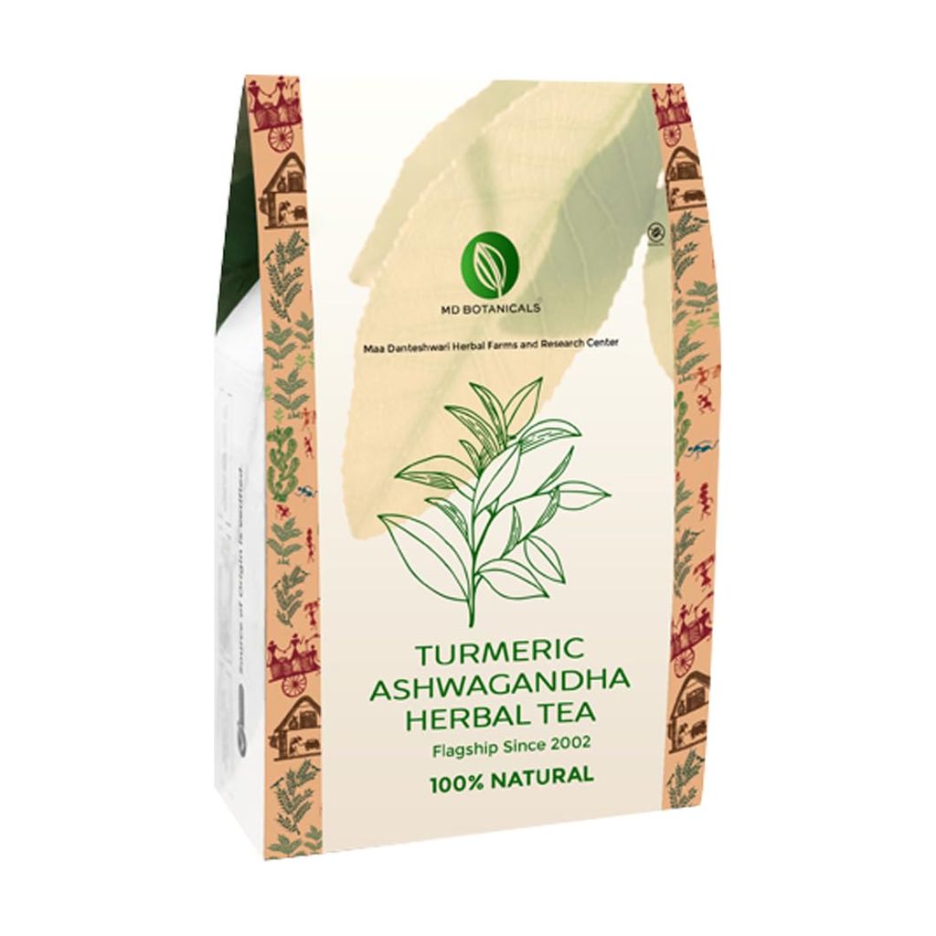 MD Botanicals Turmeric Ashwagandha Herbal Tea | Ayurvedic Stress Relief & Immunity Booster | Caffeine-Free | Anti-Inflammatory Wellness Tea | 70g Loose Leaf