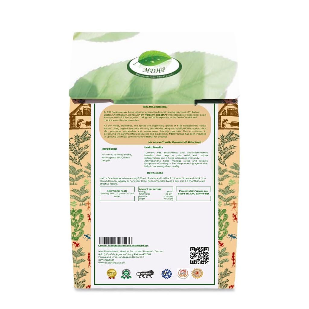 MD Botanicals Turmeric Ashwagandha Herbal Tea | Ayurvedic Stress Relief & Immunity Booster | Caffeine-Free | Anti-Inflammatory Wellness Tea | 70g Loose Leaf view 2