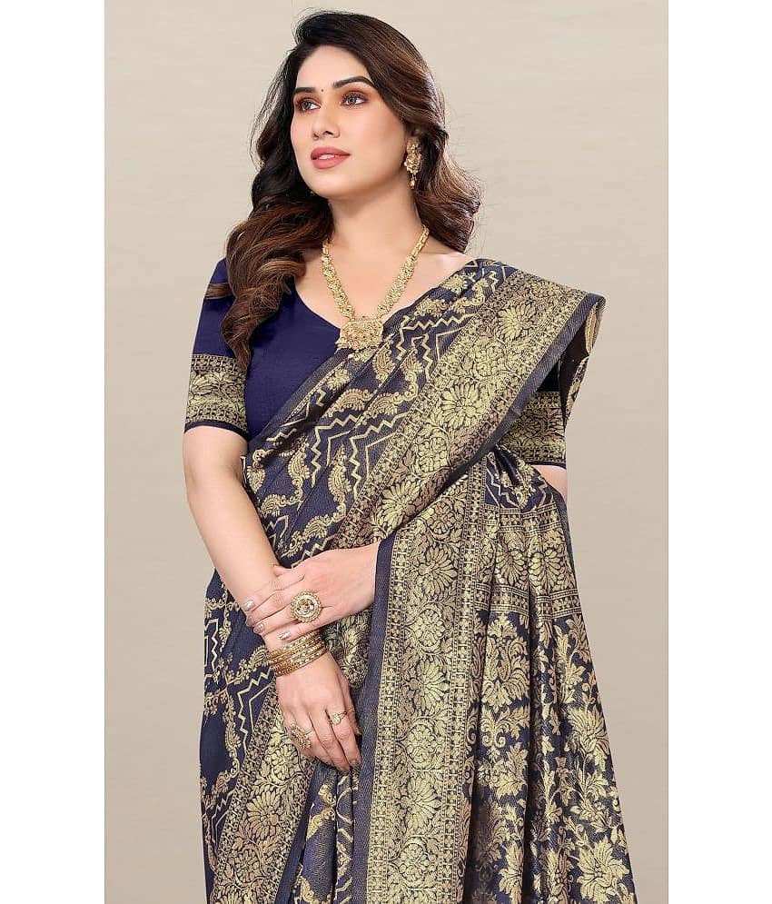 Om Shantam Sarees Banarasi Silk Embellished Saree With Unstitched Blouse Piece ( Rama ) view 2