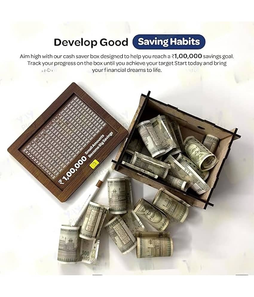 THR3E STROKES Wood Brown Piggy Bank ( Pack of 1 ) view 2