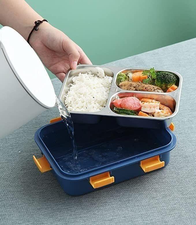 LEGACY ENTERPRICE 3 Compartment Stainless Steel Food Storage Lunch Box for Adults Kids Durable Dishwasher Safe Tiffin Box for School & Office and in-Outdoor use Multi-Color(Pack of 1) view 2