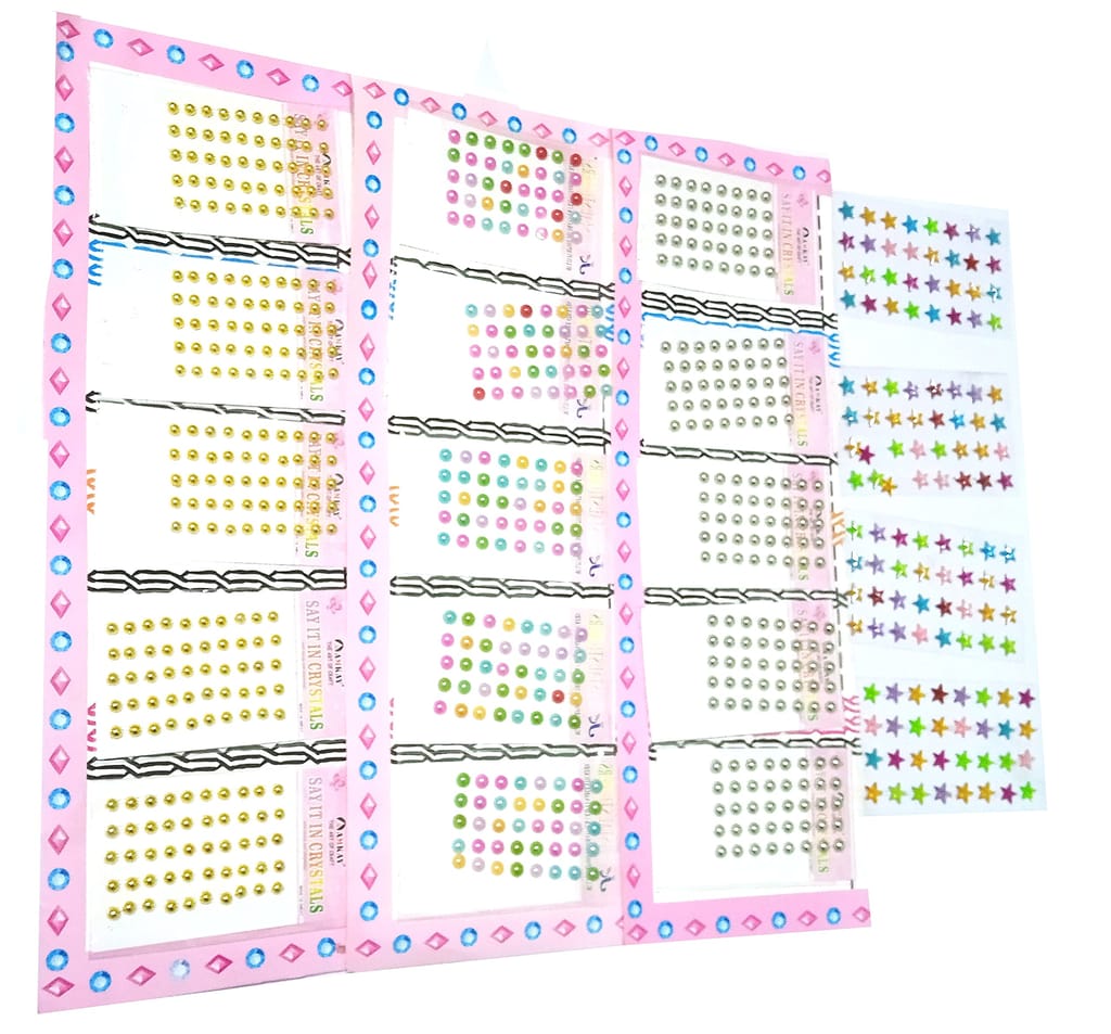 Nawani Gold, Silver, Multi and Star 19 Pic Self-Adhesive Rhinestone Stickes, Bling Craft Jewels Crystal Gem Stickers. view 2