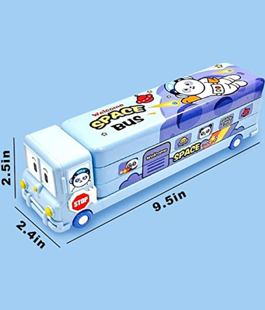 FSN School Bus Pencil Box Boys - Compass Box with Wheel / Stylish School Bus Geometry Box for Boys / Car Pencil Box Set Bus Toys for Kids 3+ Years /Kids Geometry Box/ Pen Box view 2