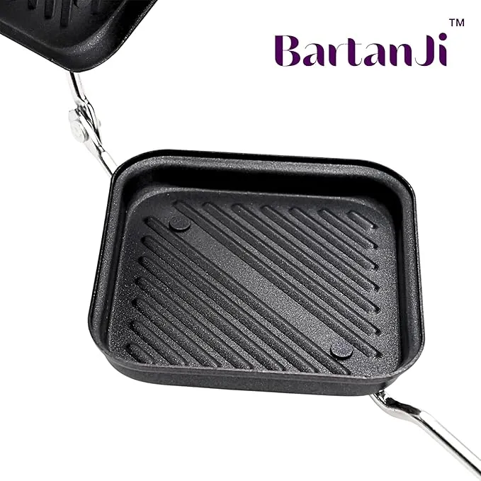 Grill Sandwich Toaster | 3 Layer Greblon Coating Non-Stick Surface | Non-Stick Sandwich Toaster for Gas Stove | Flame-Proof Aluminium Sandwich Maker with Heat-Resistant Handle view 2