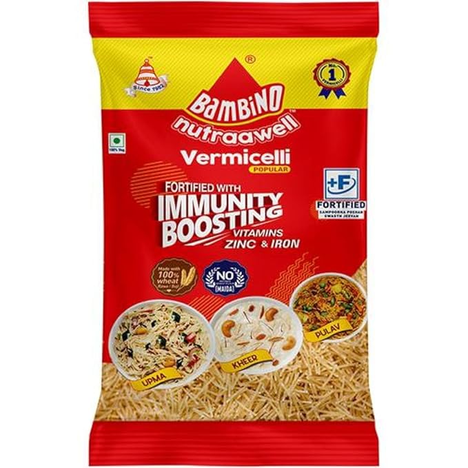 Bambino Vermicelli | Vegetarian Plain Vermicelli | Sada Sewaiyan | 900 grams each pouch | Pack of 2 | 1800 Gm Pack view 2