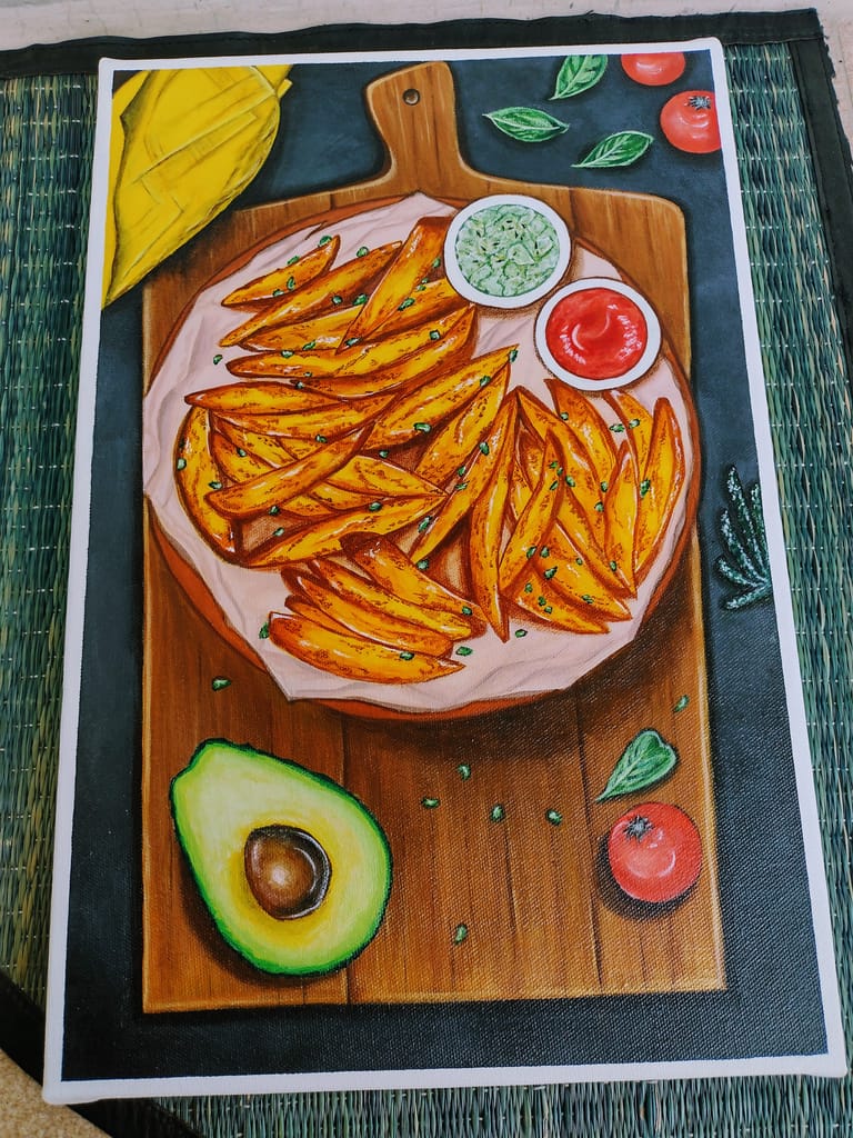 Handmade Acrylic Canvas Painting with in-built frame - "Artisanal Fries" view 2