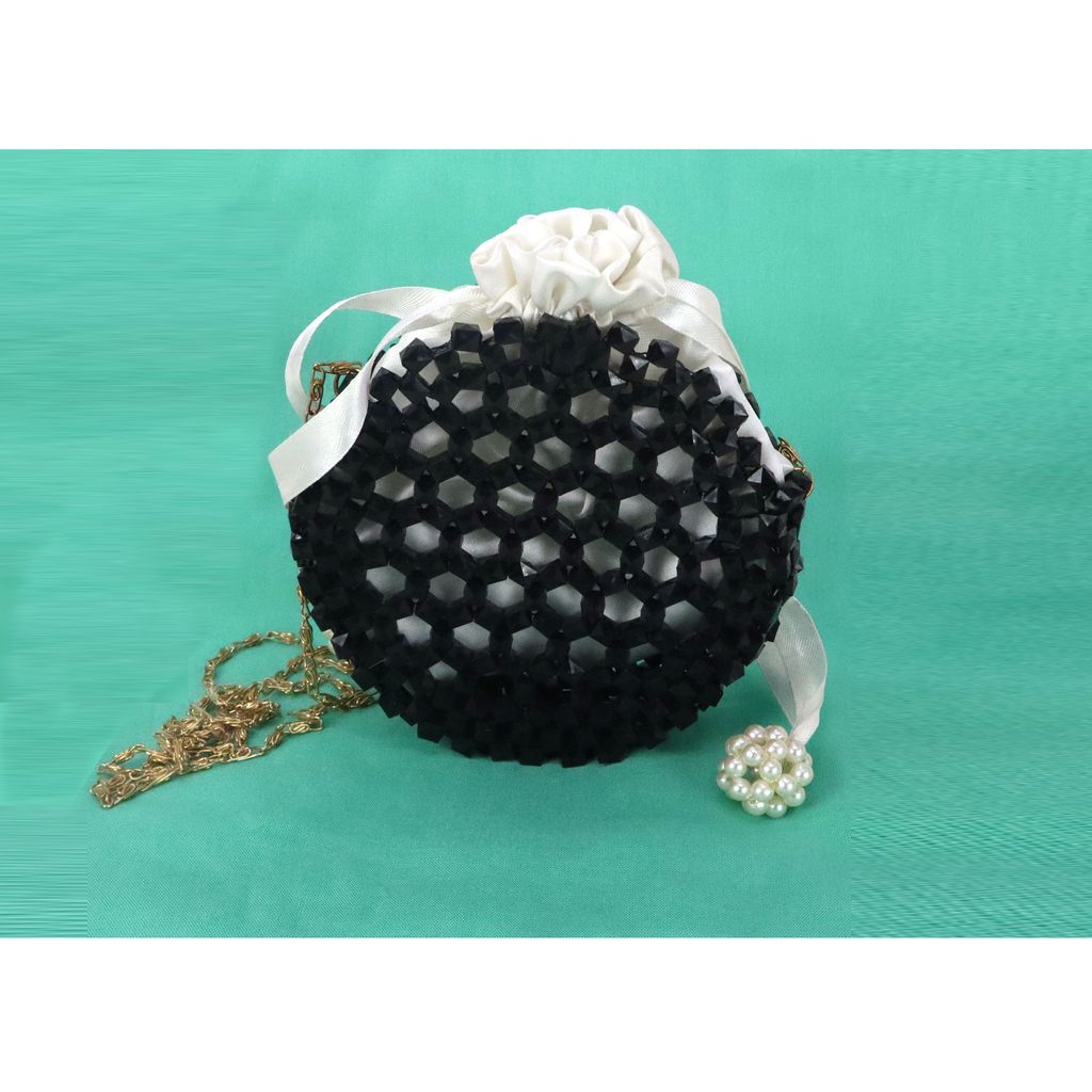 Black Crystal handwork round Handbag view 2
