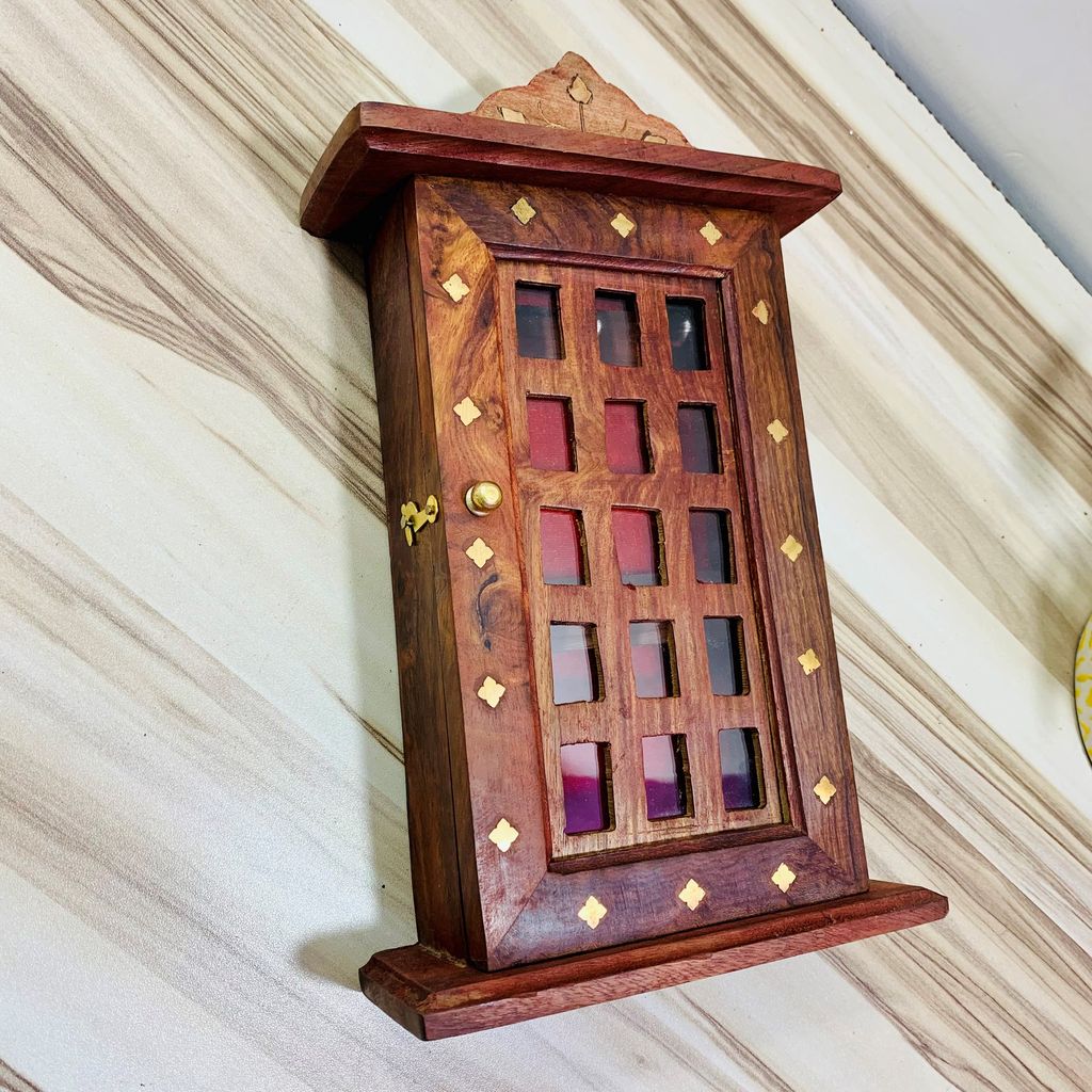 Homefrills Handicraft handmade Premium Sheesham Wood Key Holder Square Design Key Chain Holder Key Stand ,Key Hanger,Multipurpose,Key HookRackOrganise for Home, Shop, Store & Office view 2