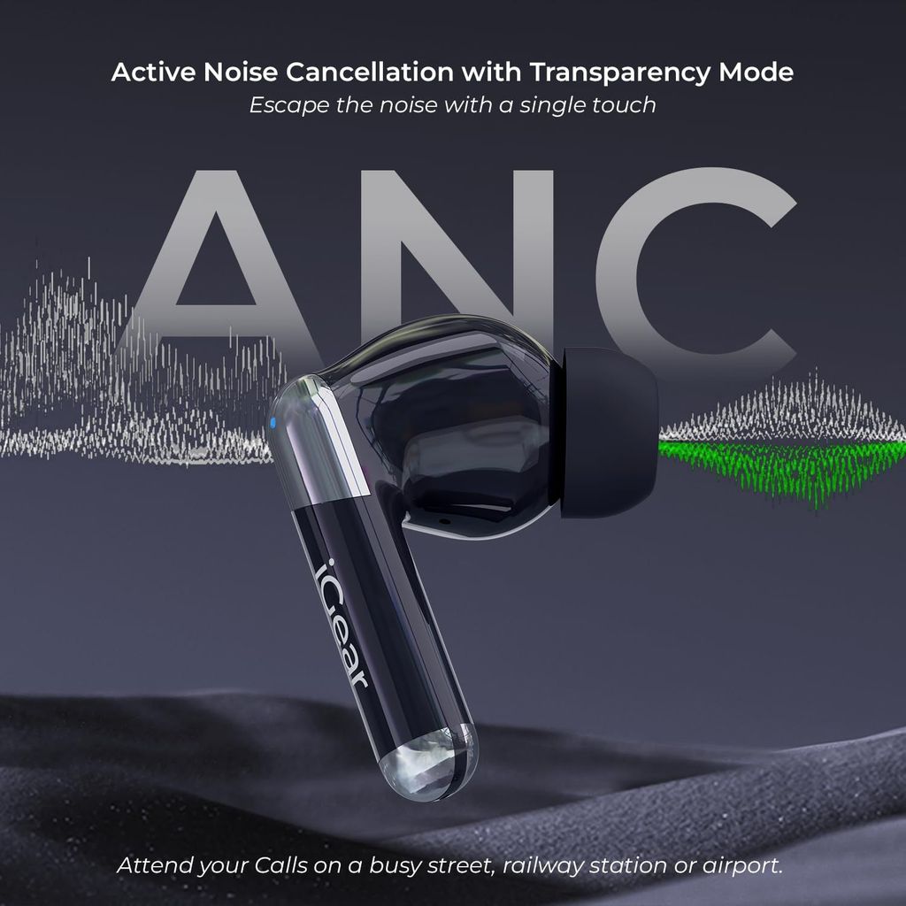 iGear ANC Pro Wireless in-Ear Earbuds with Active Noise Cancellation, Quad Mic Support for ENC Mode, EDR Chipset with Google Assistant and Siri Support, and Auto-Connect Feature view 2