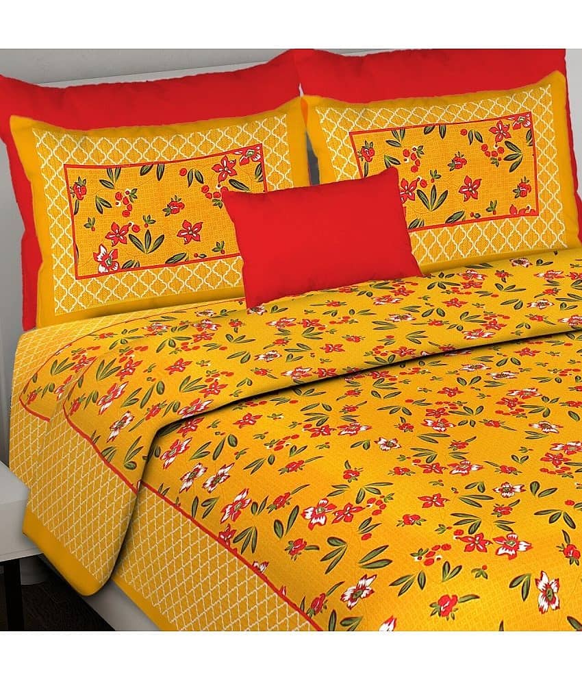 Cosito Cotton 1 Double Bedsheet with 2 Pillow Covers ( Yellow ) view 2