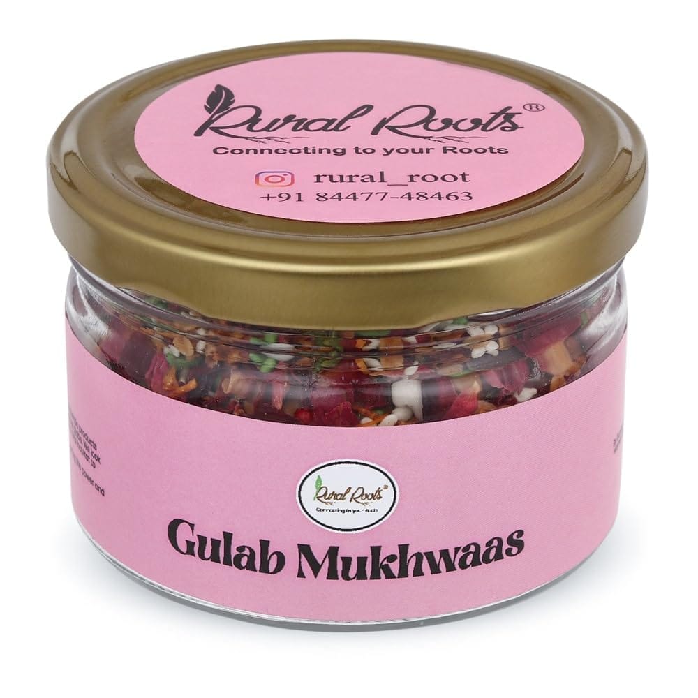 Rural Roots Gulab Mukhwaas: Refreshing Rose Flavored Mouth Freshener | Digestive After-Meal Snack - Traditional Recipe, 150g Jar view 2