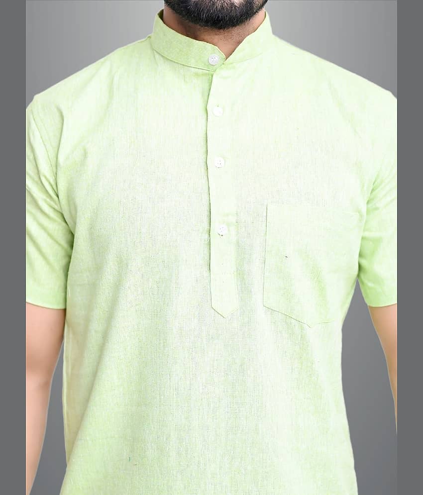 QuaClo - Light Green Cotton Blend Men's Shirt Style Kurta ( Pack of 1 ) view 2