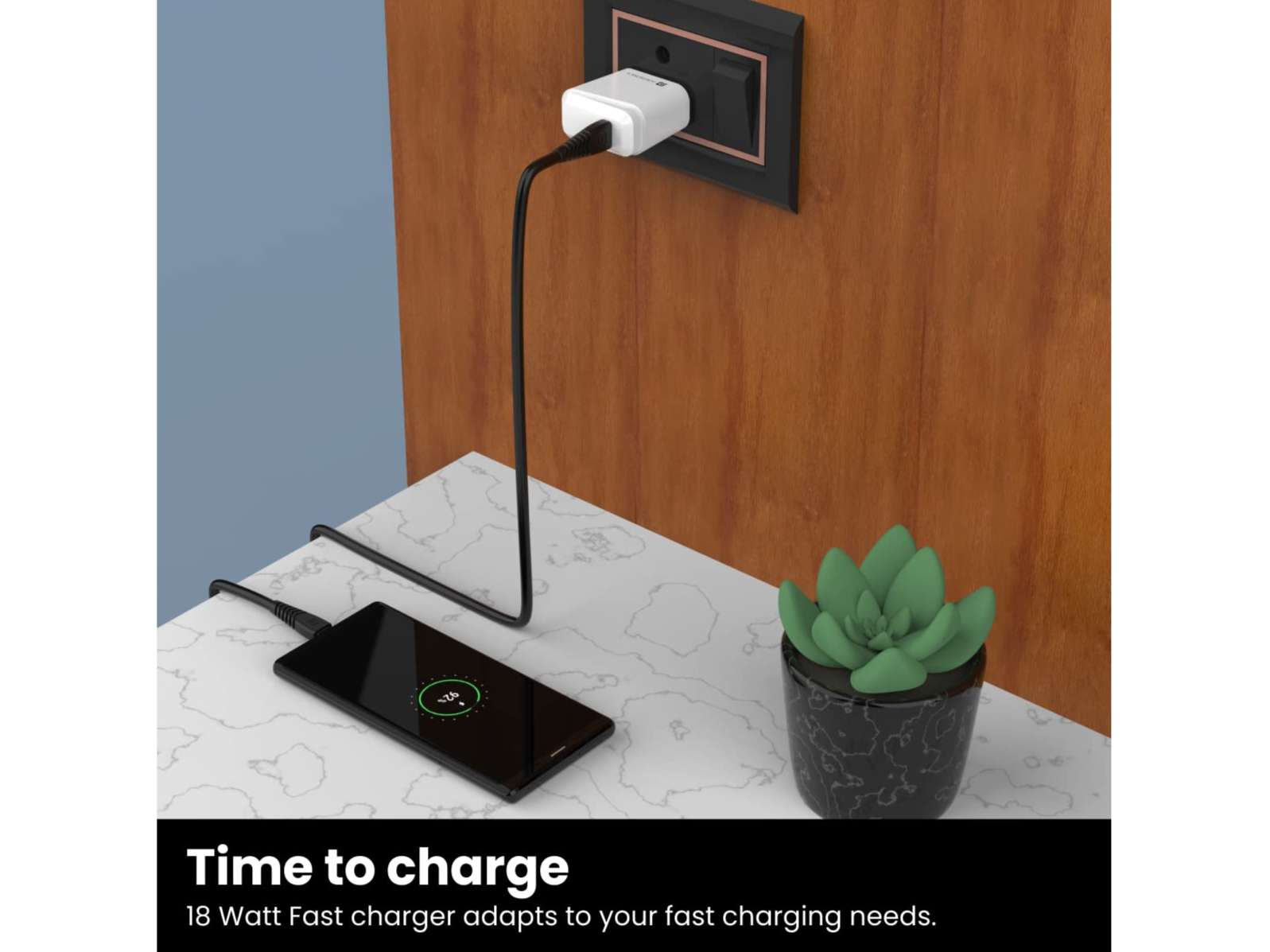 Portronics Adapto 40 C,18w 3A Mach USB Fast Charging Adaptor with 1M Type C Charging Cable, Single Port Wall Charger for iPhone, iPad Pro view 2
