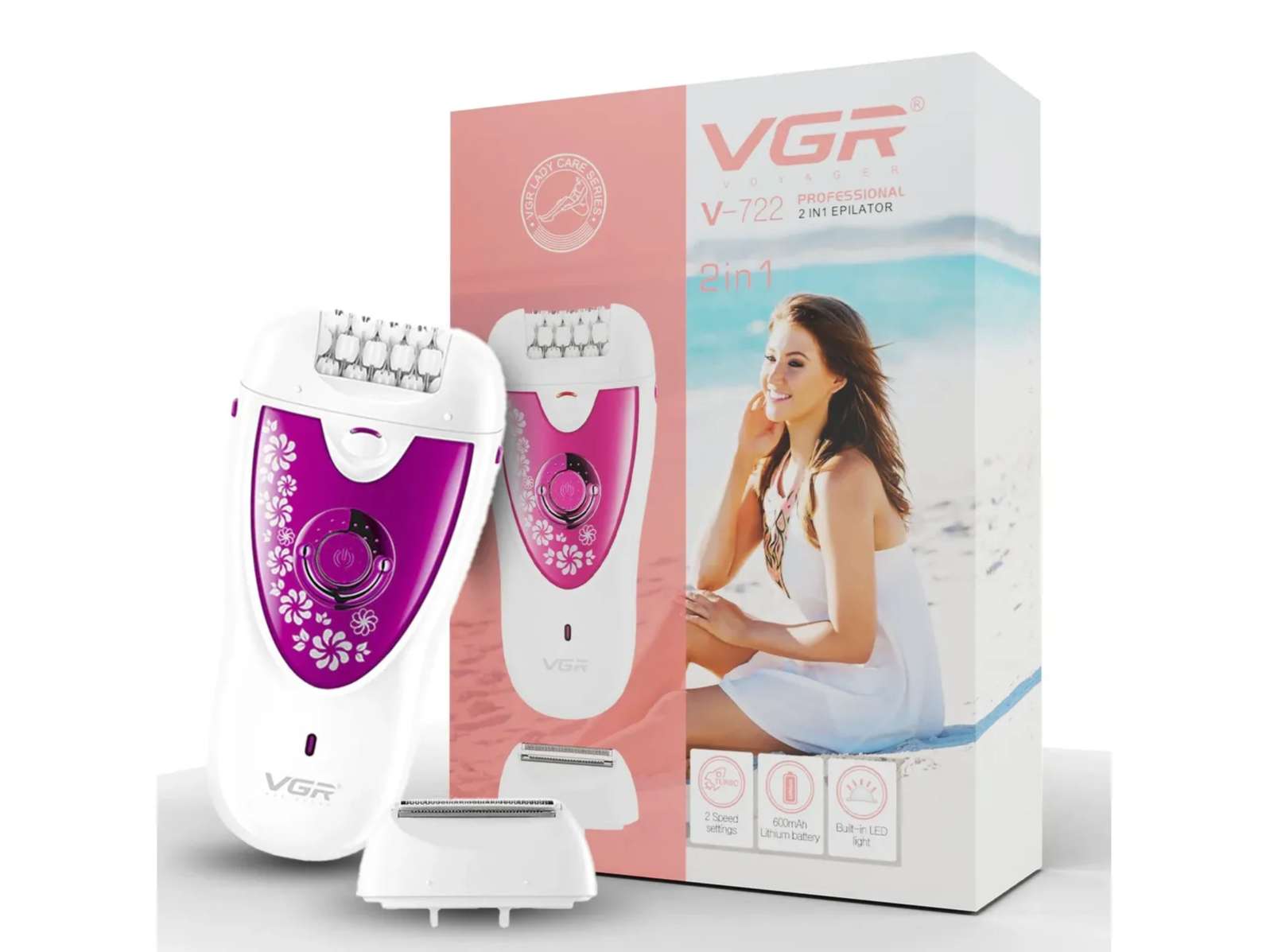 VGR V-722 Professional 2 in 1 Cordless Epilator (White, Pink)