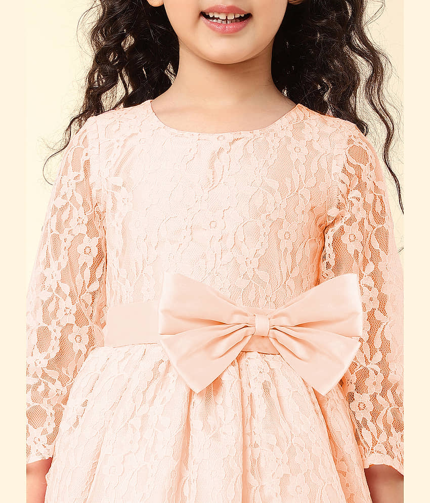 A.T.U.N. - Peach Nylon Girls Fit And Flare Dress ( Pack of 1 ) view 2