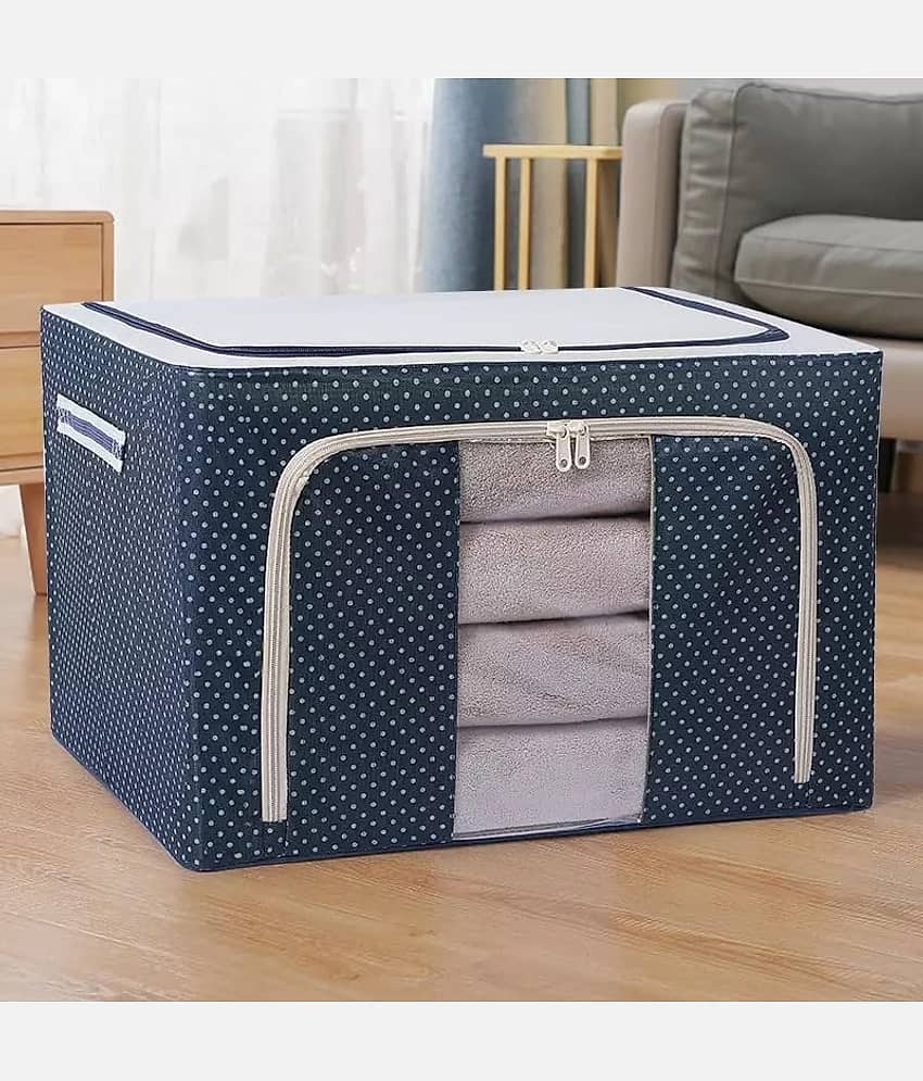 Foldable & Collapsible Large 66L Garment Storage Bag For Wardrobe, Cloth Organizer Clothes Box, Saree Cover Dress Organiser (Pack Of 1) (Oxford Fabric Metal), Blue view 2