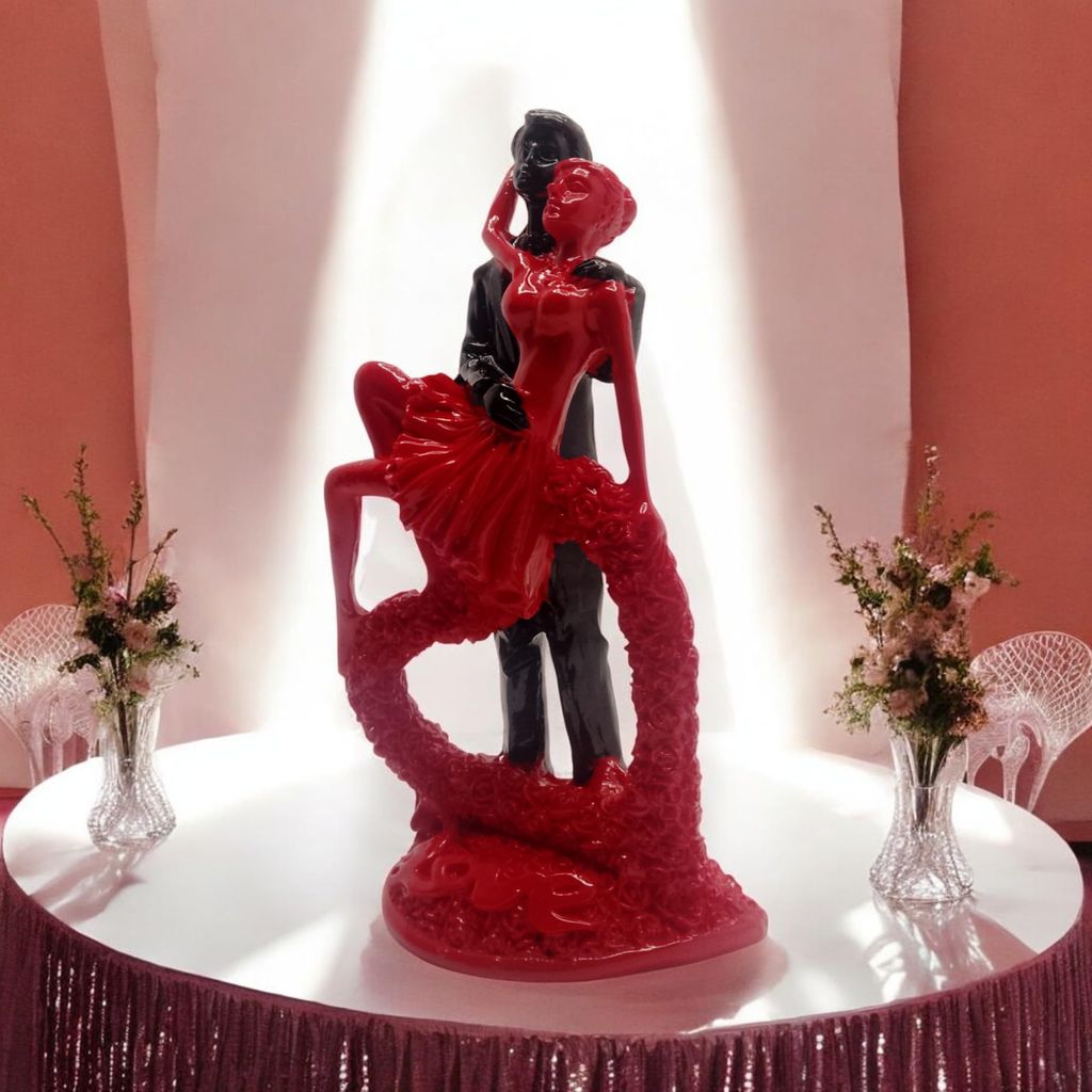 AMS Romantic Couple with Heart Statue - Artistic Red & Black Figurine | Gift for Girlfriend, Boyfriend, Wife, Husband | Proposal, Valentine's Day, Wedding & Anniversary Showpiece � 12 cm view 2