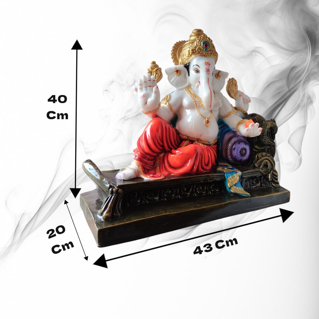 AMS Handcrafted Poly Marble Ganesh Idol | 40 cm Big Lord Ganesha Statue on Throne with Crown, Modak & Blessing Hand | Vastu Ganpati Murti for Housewarming Gift Office, Door Entrance & Home Decor view 2