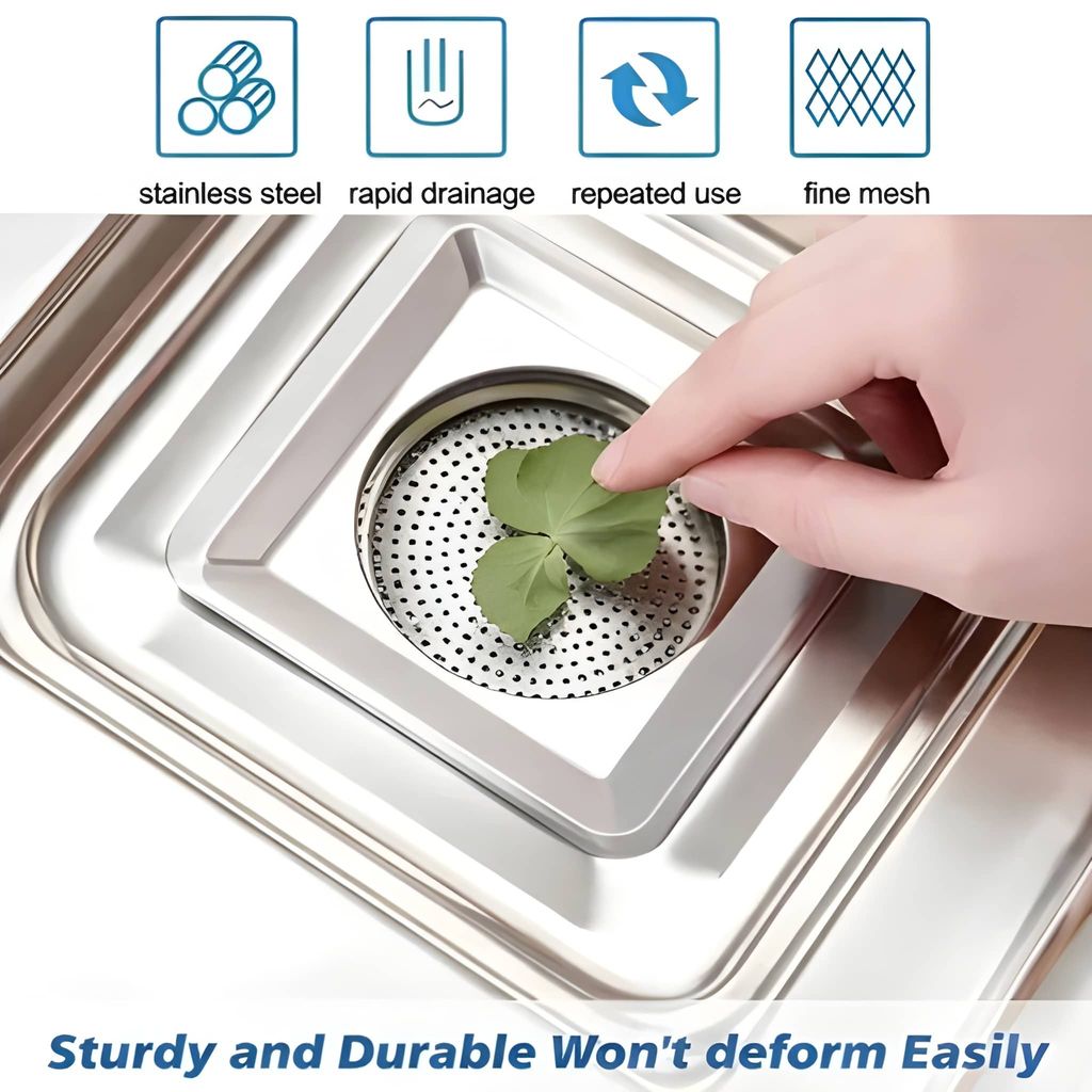 Heavy Duty Square Stainless Steel Sink Strainer Basket | Kitchen Sink Drain Filter & Stopper | Anti-Clogging Waste Strainer for Kitchen Basin, Wash Basin & Drain Hole | Removable Sink Filter (Original) view 2